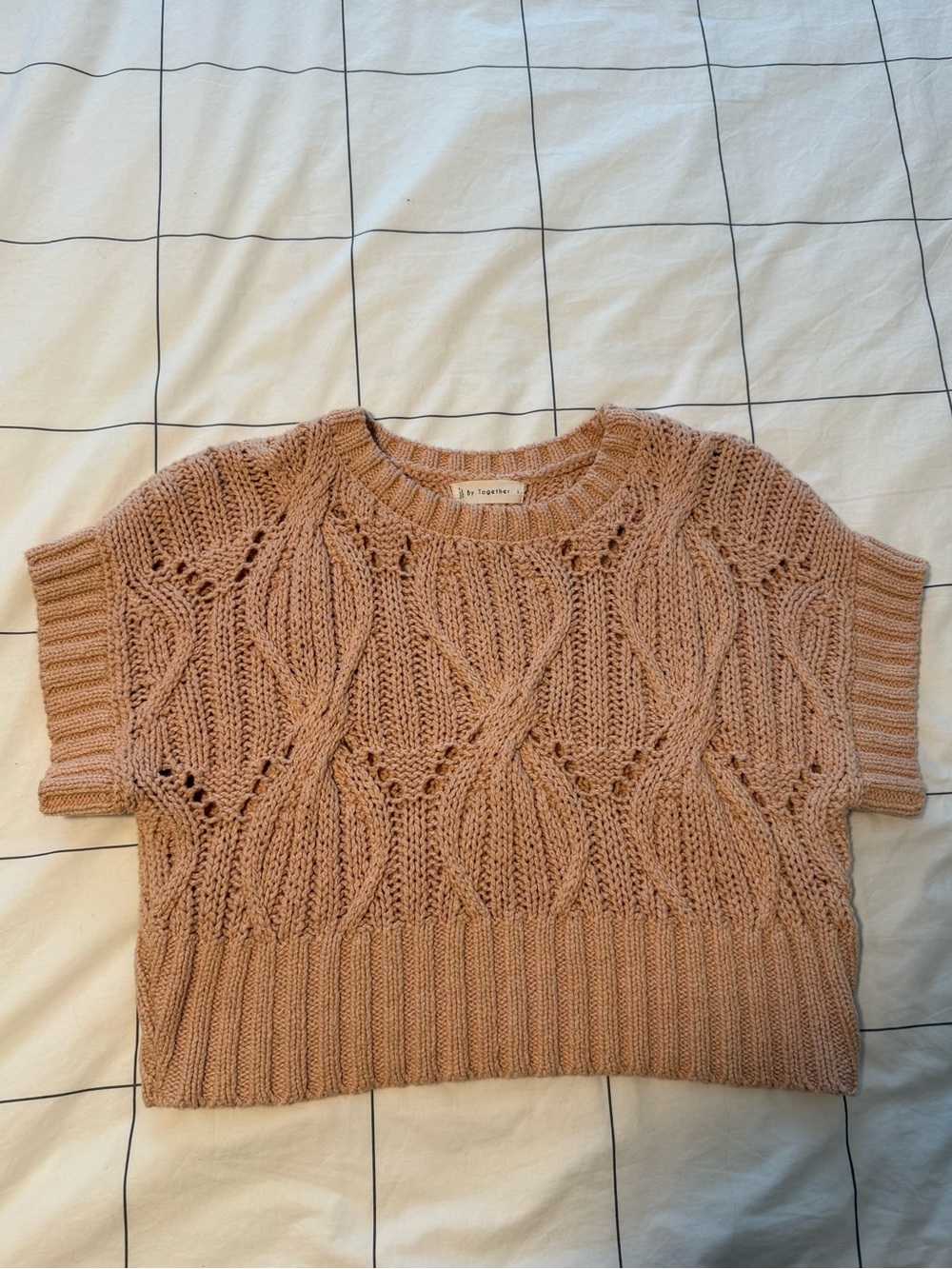 By Together Blush Pink Short Sleeve Cropped Cable Knit Sweater